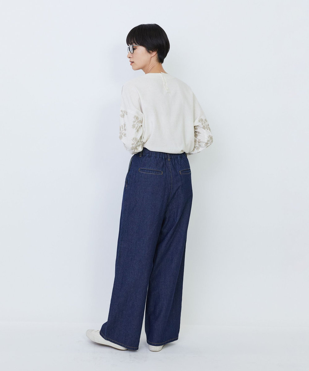 LOISIR 【MTサイズ有り】綿麻ライトデニムワイドパンツ インディゴブルー