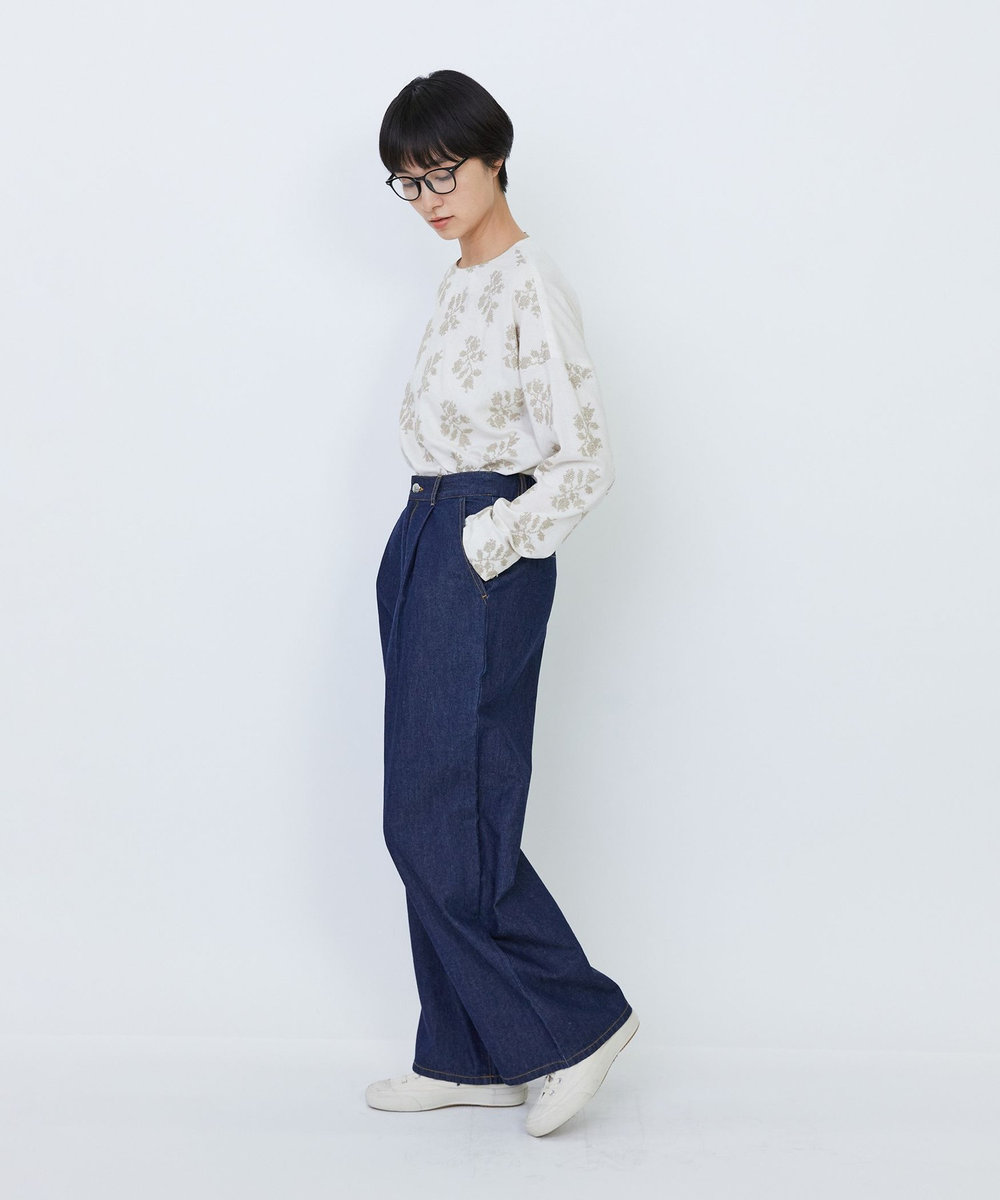 LOISIR 【MTサイズ有り】綿麻ライトデニムワイドパンツ インディゴブルー