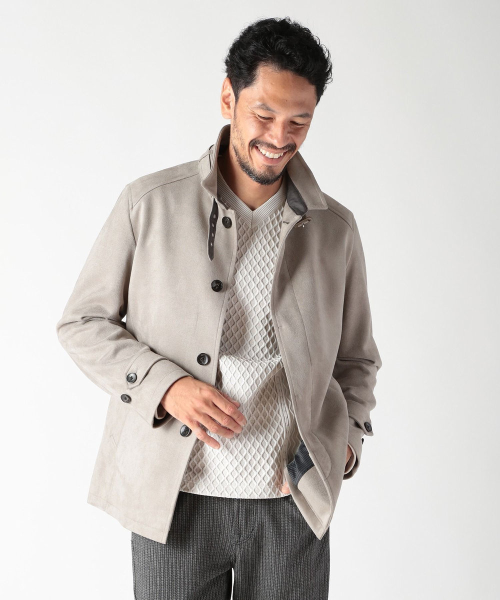 MEN'S BIGI ニット×フェイクスエードVネックカットソー グレー