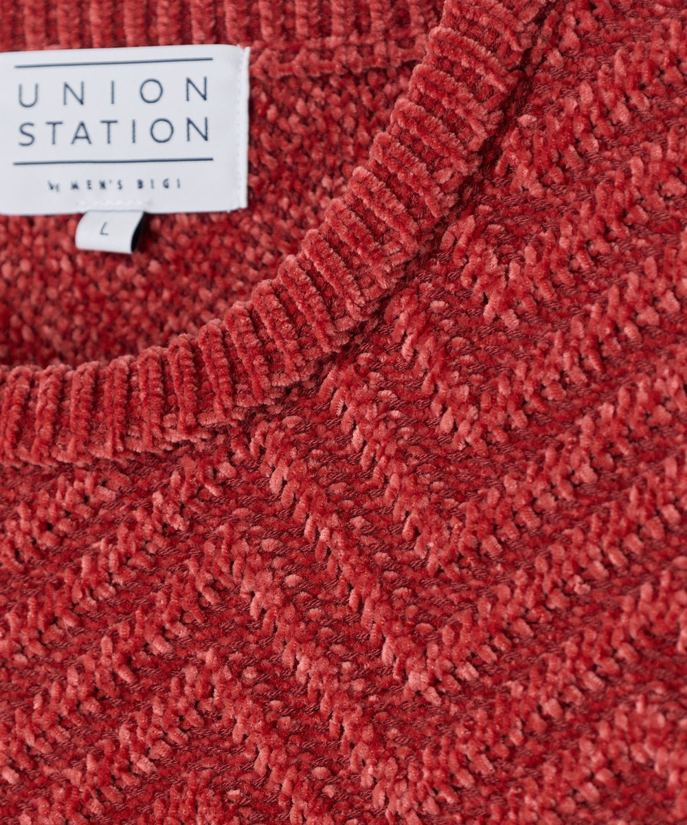 UNION STATION モールウールヘリンボーンジャガードニット レッド系その他