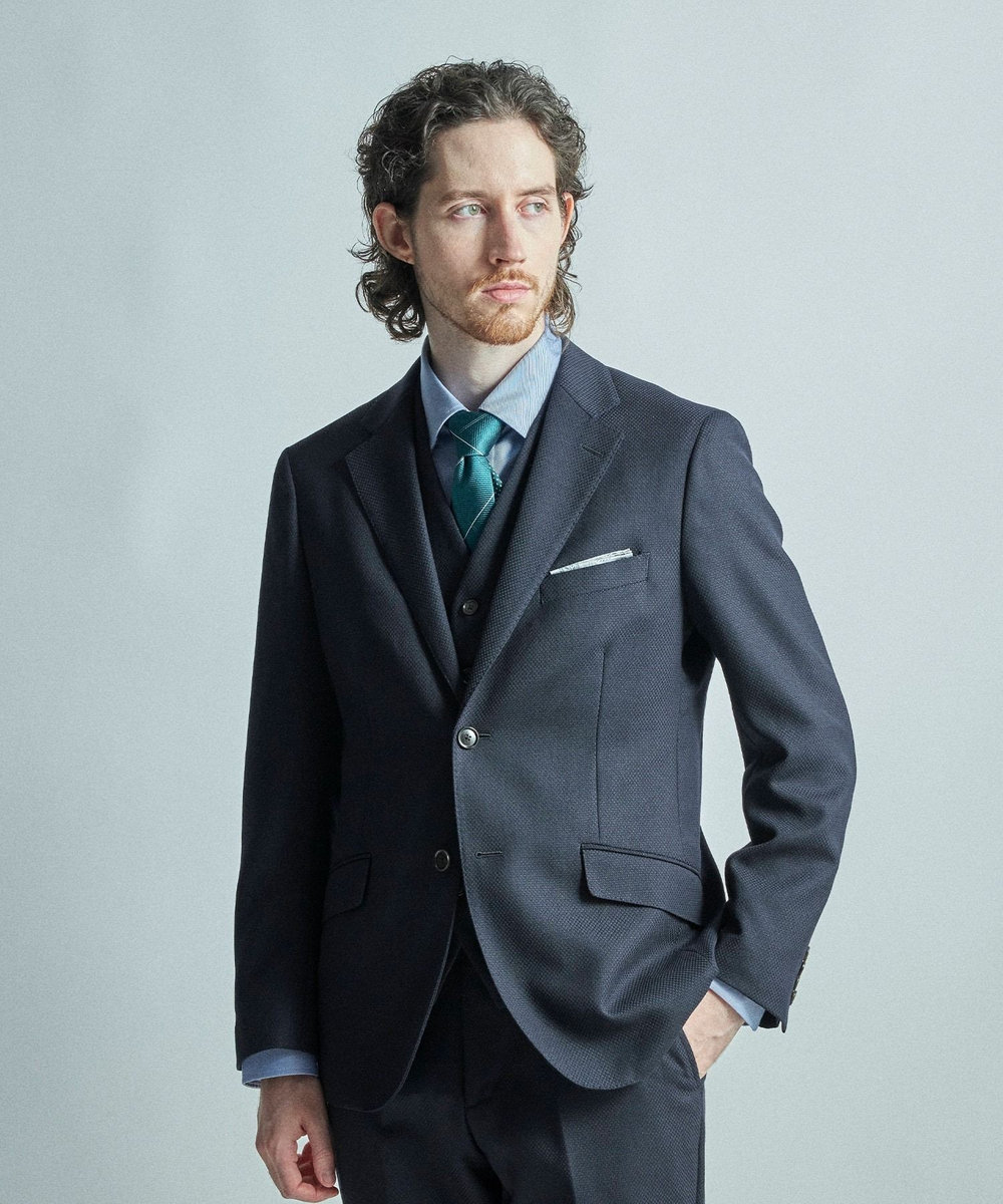 MEN'S BIGI ミックスヤーン/ホップサックテーラードジャケット ダークネイビー