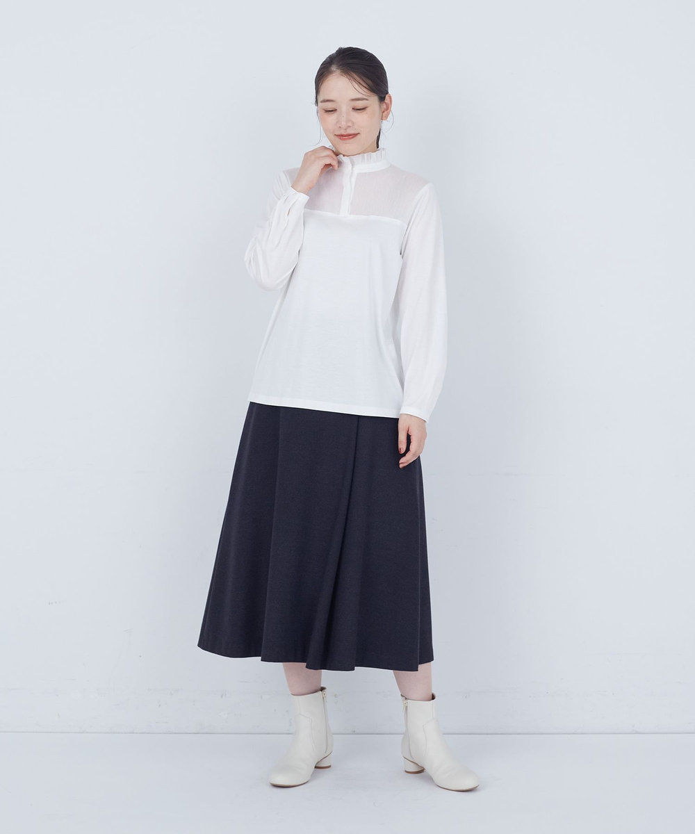 ADIEU TRISTESSE 綿チュール×カットソーブラウス オフホワイト