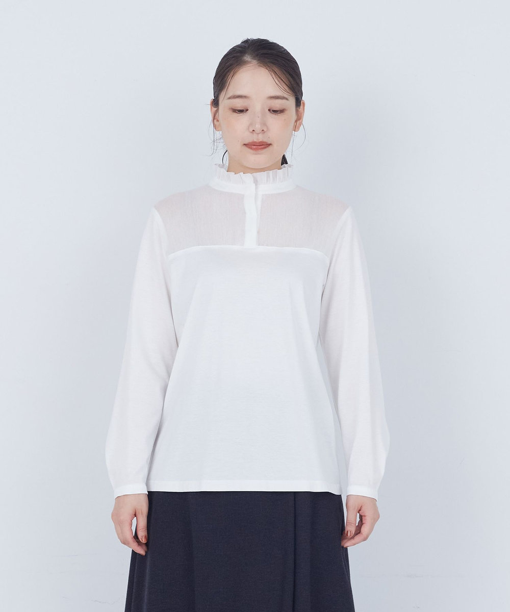 ADIEU TRISTESSE 綿チュール×カットソーブラウス オフホワイト