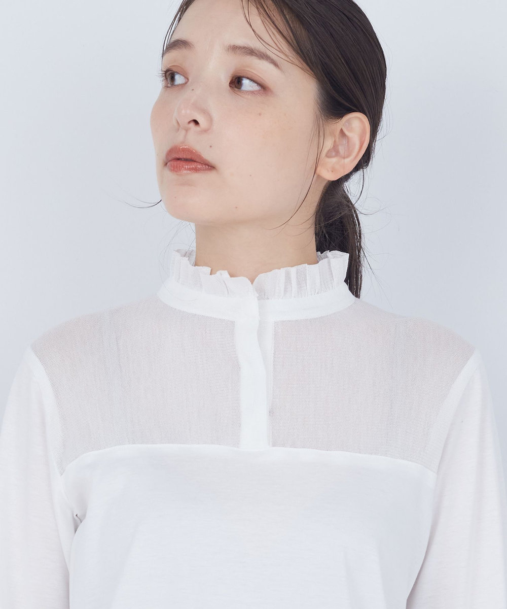ADIEU TRISTESSE 綿チュール×カットソーブラウス オフホワイト