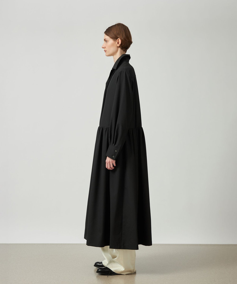 DÉPAREILLÉ WOOL PINTUCK SHIRT DRESS / ウールピンタックシャツドレス ブラック