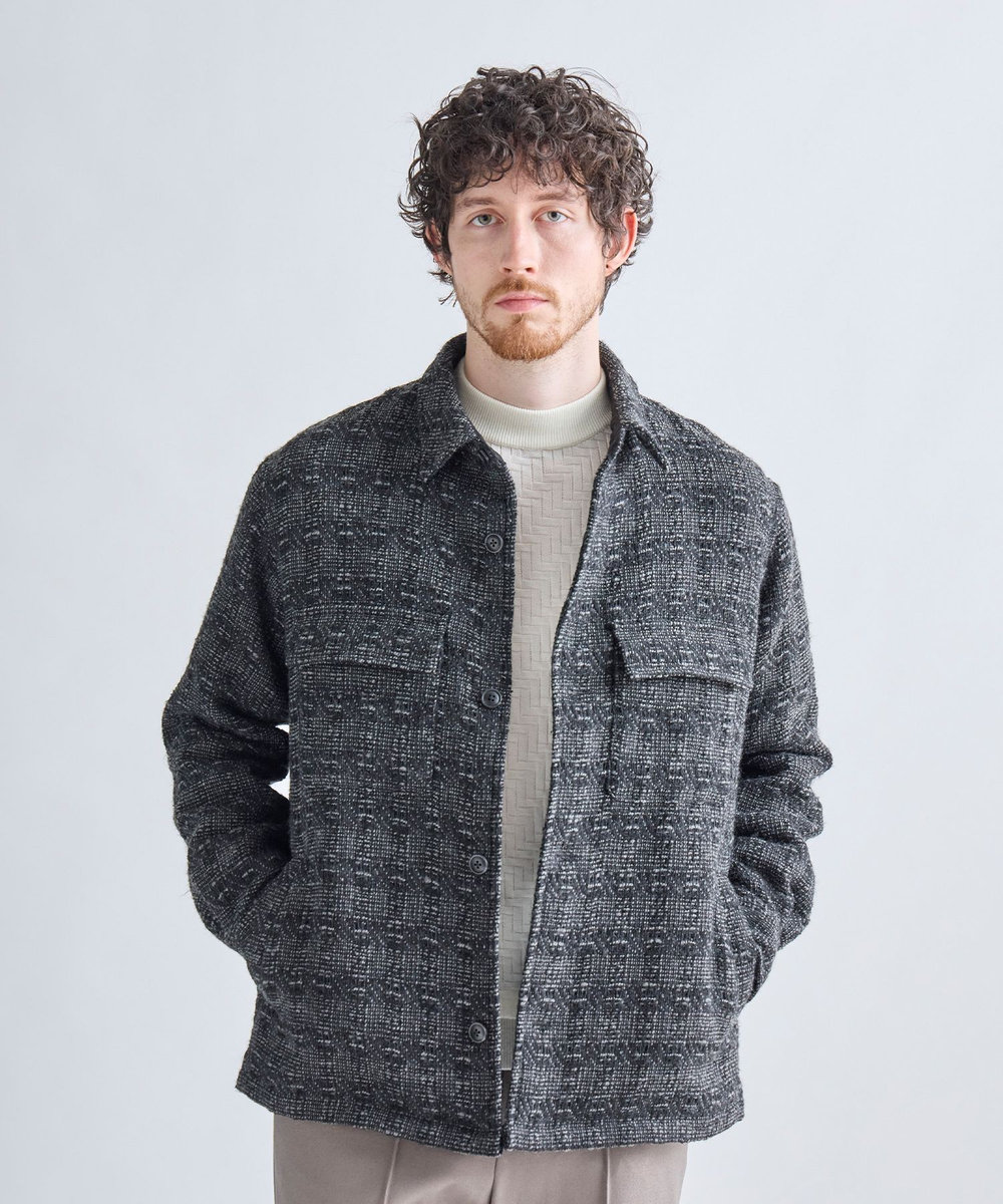 MEN'S BIGI 総裏ツイード CPOシャツアウター チャコールグレー