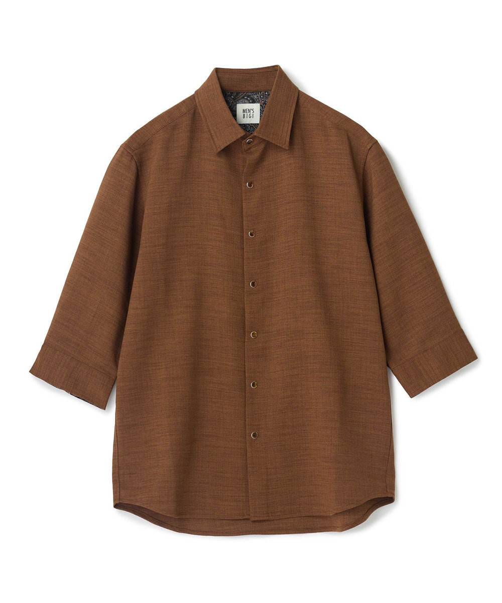 MEN'S BIGI 	ブッチャー七分袖シャツ＜ストレッチ/イージーケア/吸汗性/通気性＞ ブラウン