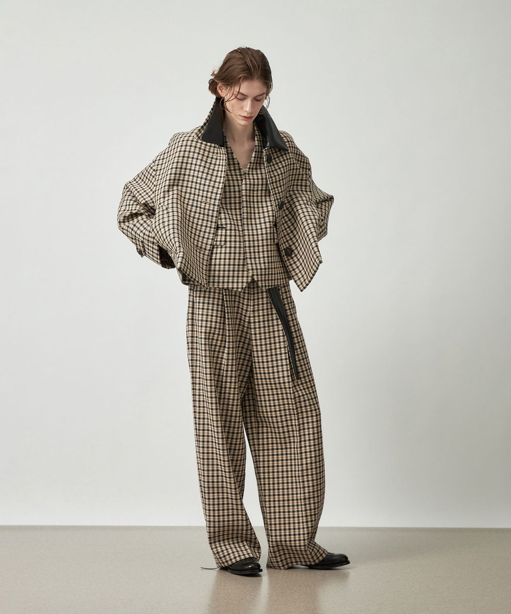 DÉPAREILLÉ WOOL CHECK BELTED PANTS / ウールチェックベルテッドパンツ ブラウン系その他