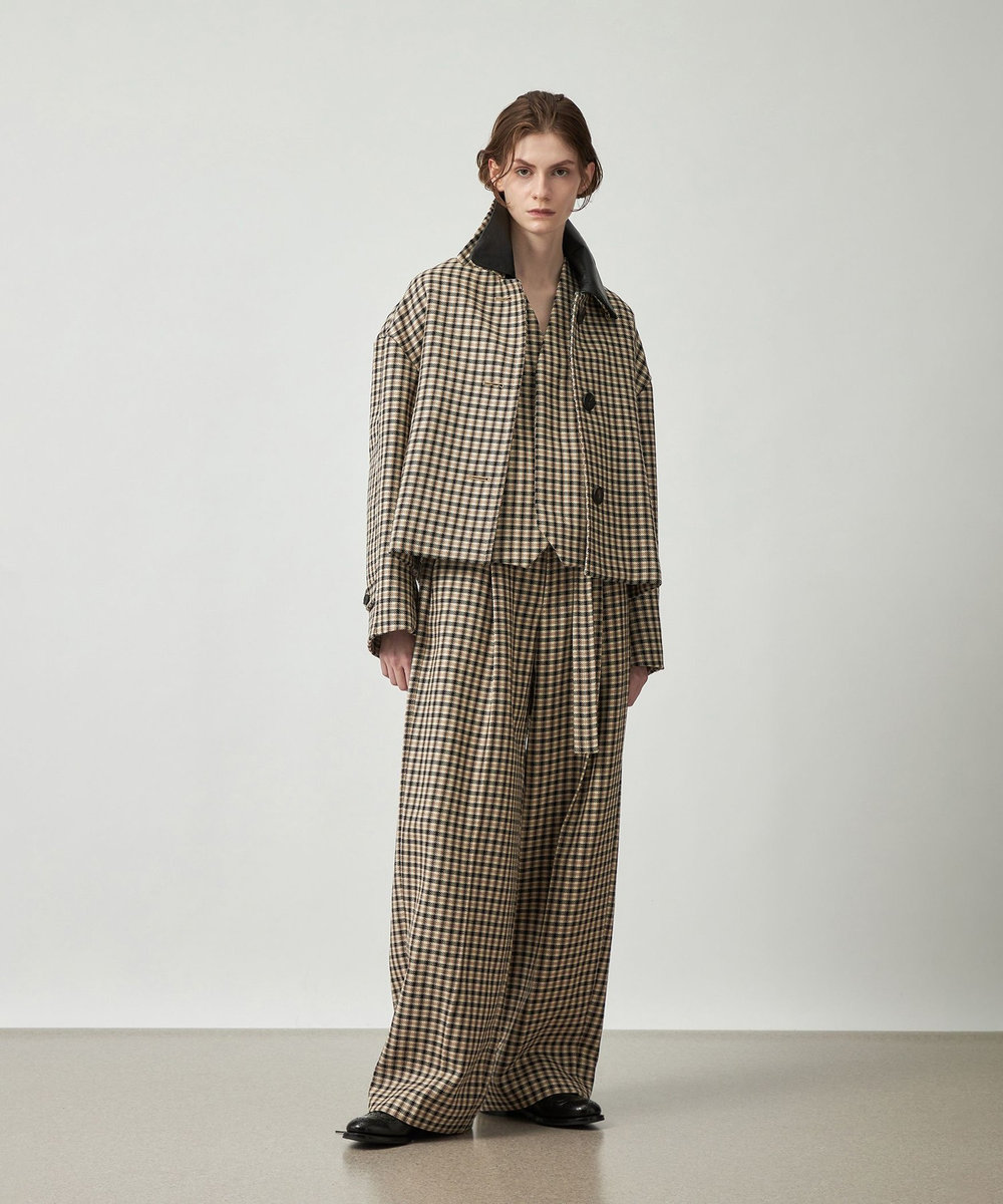 DÉPAREILLÉ WOOL CHECK BELTED PANTS / ウールチェックベルテッドパンツ ブラウン系その他