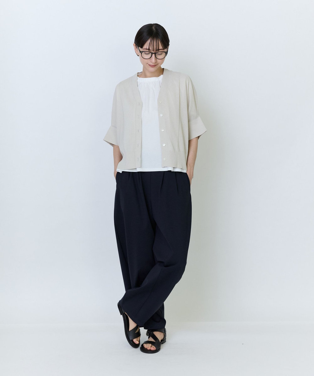 LOISIR エステルペーパー鹿の子編みカーディガン ベージュ