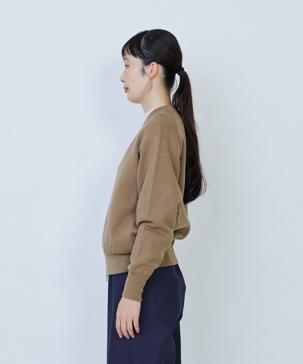 LOISIR コットン接結編みニットブルゾン モカ