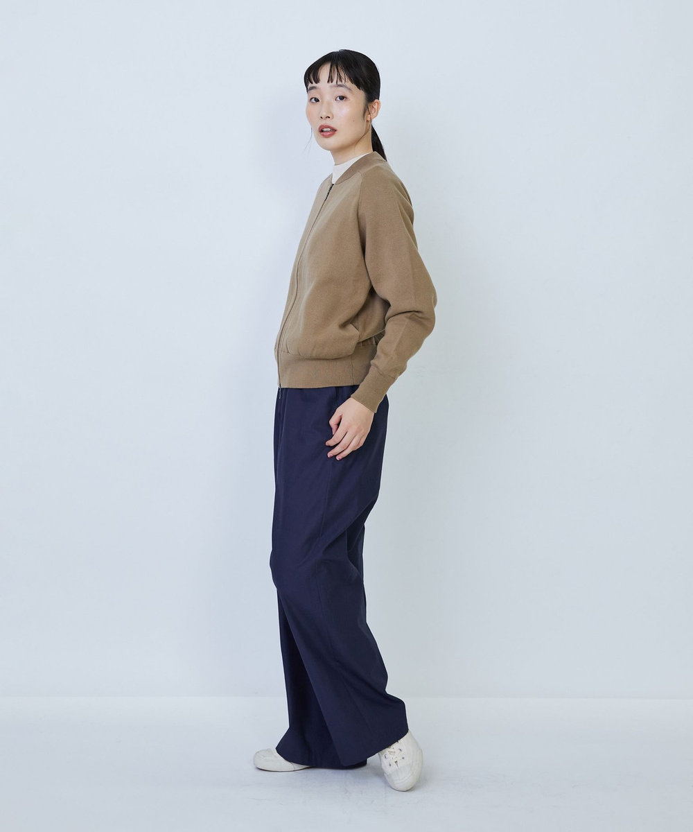 LOISIR コットン接結編みニットブルゾン モカ