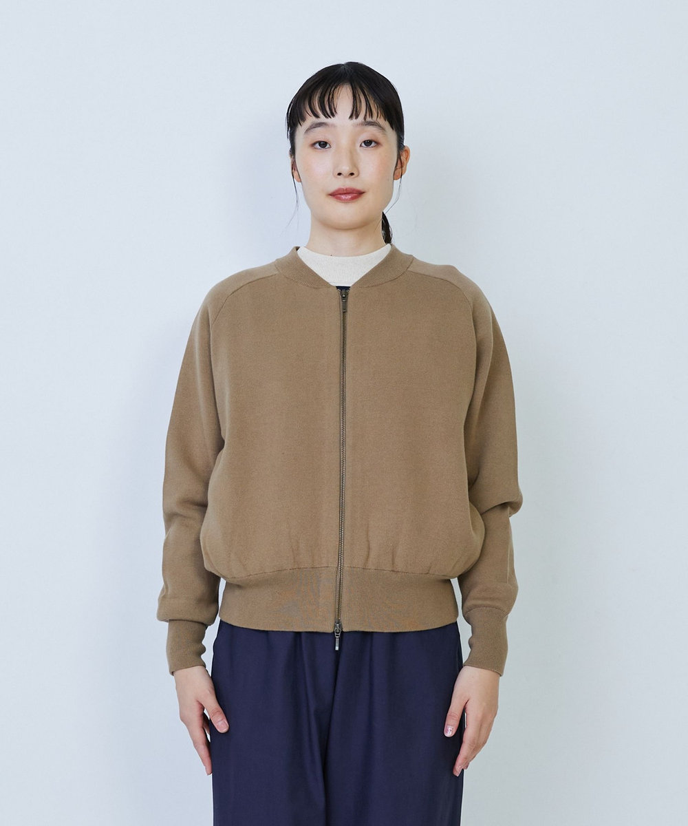 LOISIR コットン接結編みニットブルゾン モカ