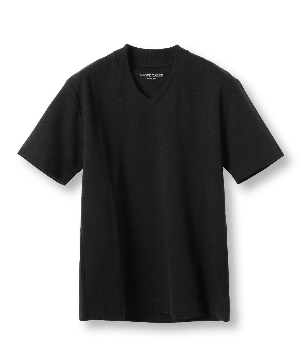 MEN'S BIGI 【ACTIVE TAILOR/アクティブテイラー】シルケットスムースVネックTシャツ＜接触冷感 / UVカット＞ ブラック