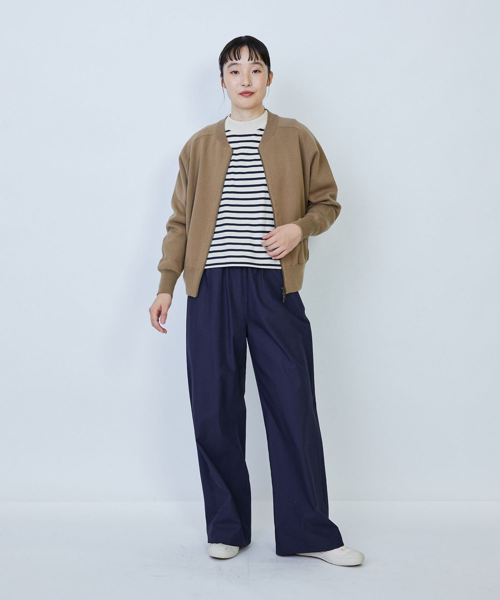 LOISIR コットン接結編みニットブルゾン モカ