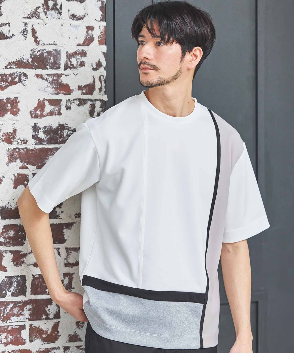 UNION STATION ポンチ×梨地Wフェイス切替Tシャツ ホワイト系その他