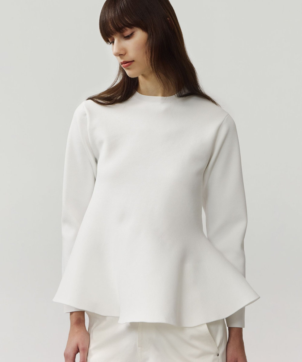 DÉPAREILLÉ POLYESTER JERSEY FLARE TOPS / ポリエステルジャージーフレアトップス オフホワイト