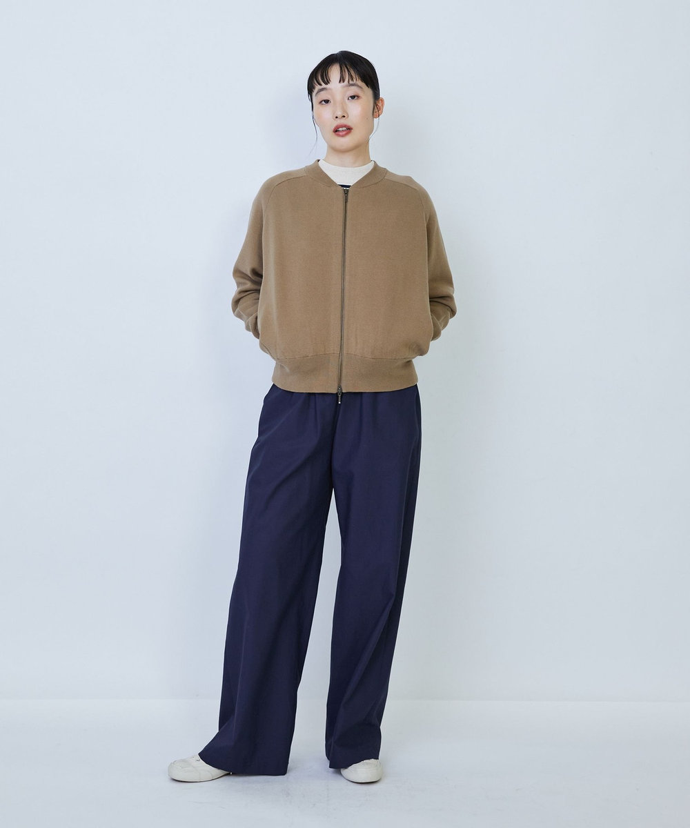 LOISIR コットン接結編みニットブルゾン モカ