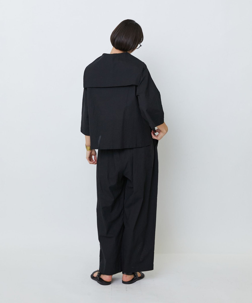 LOISIR コットンリネンクロス刺繍入りセーラーカラーブラウス ブラック