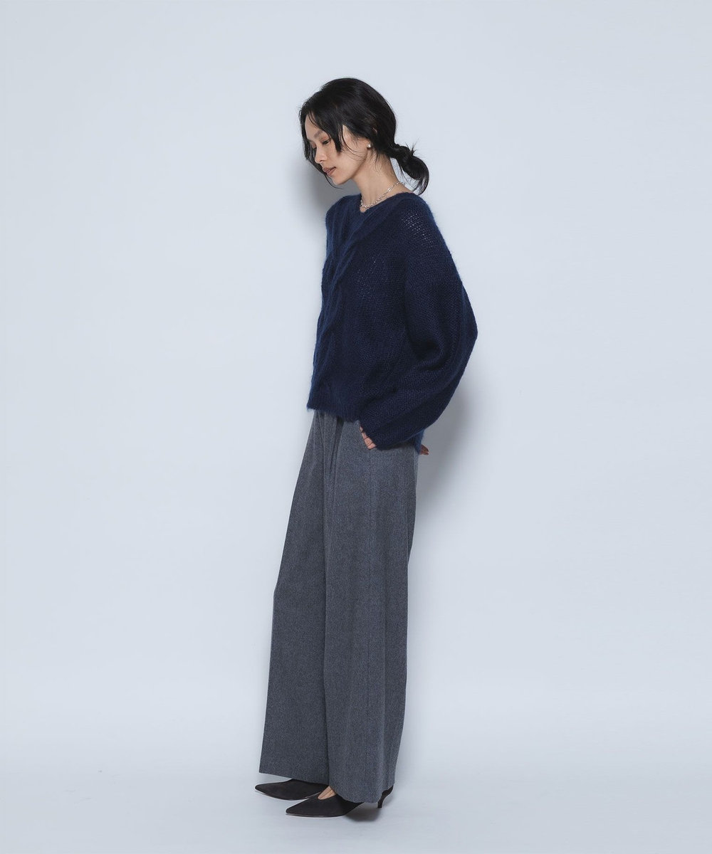 1er Arrondissement エアリーフラノワイドパンツ チャコールグレー