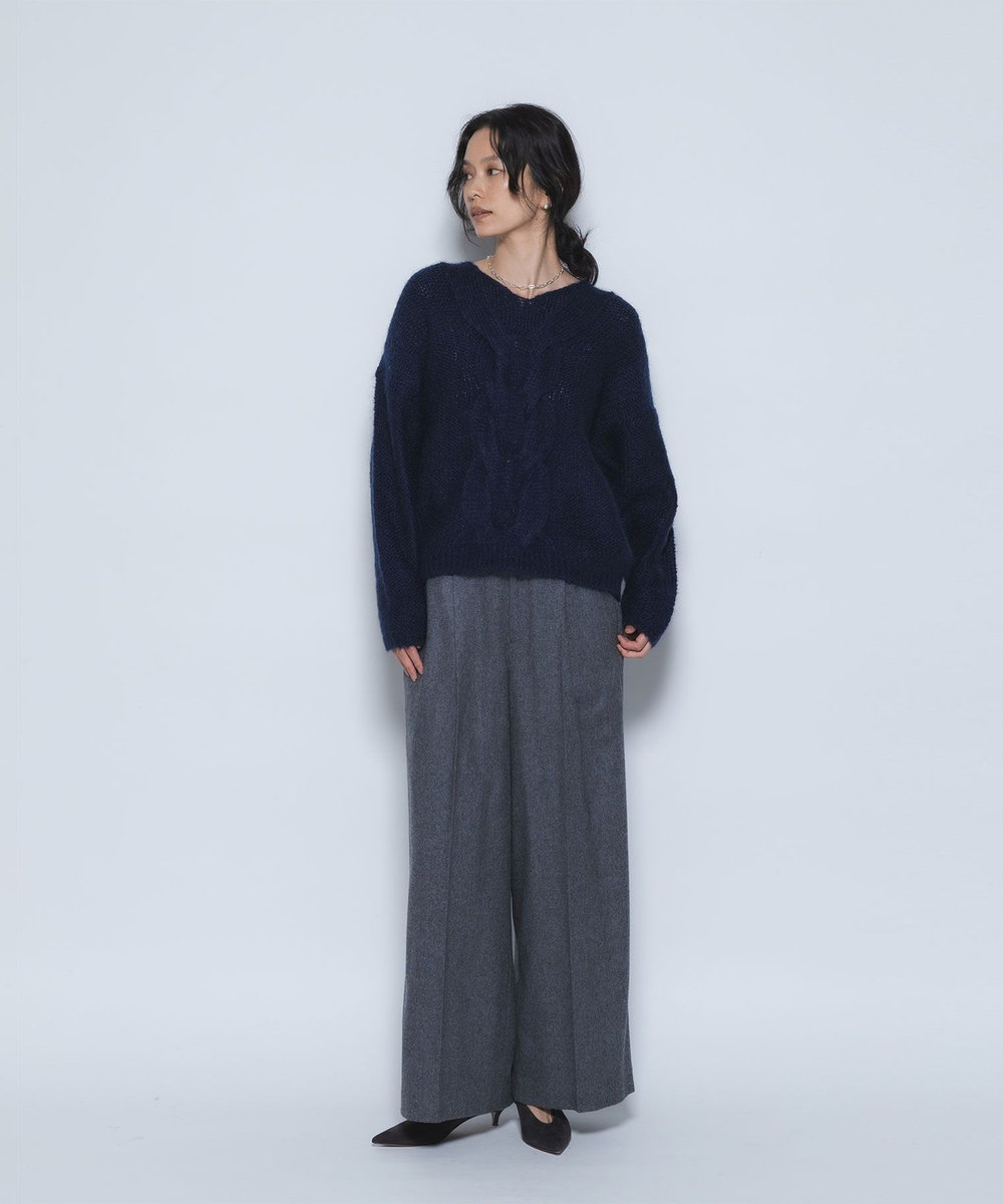 1er Arrondissement エアリーフラノワイドパンツ チャコールグレー