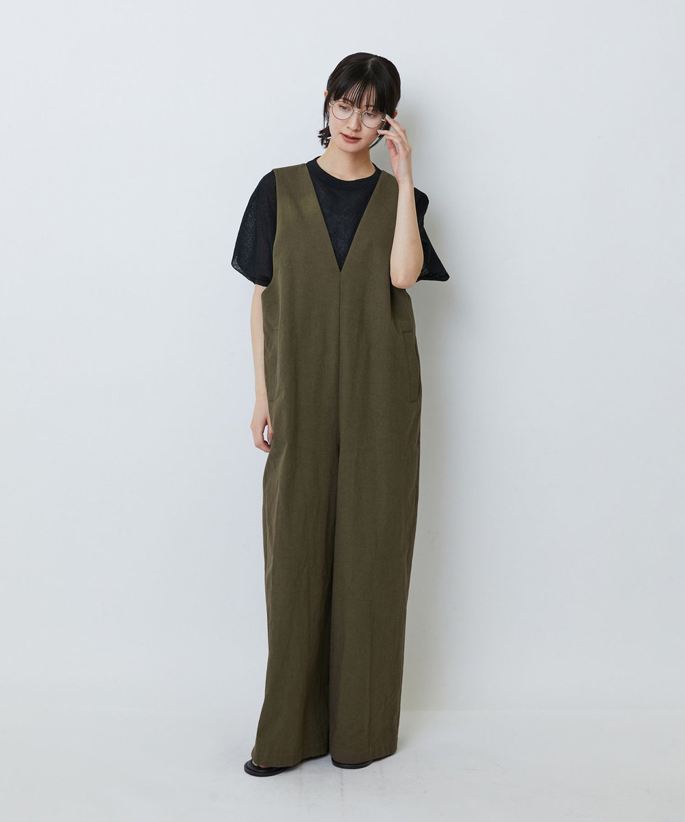 LOISIR 【MTサイズ有り】グランジコットンポプリンオールインワン ブラウン