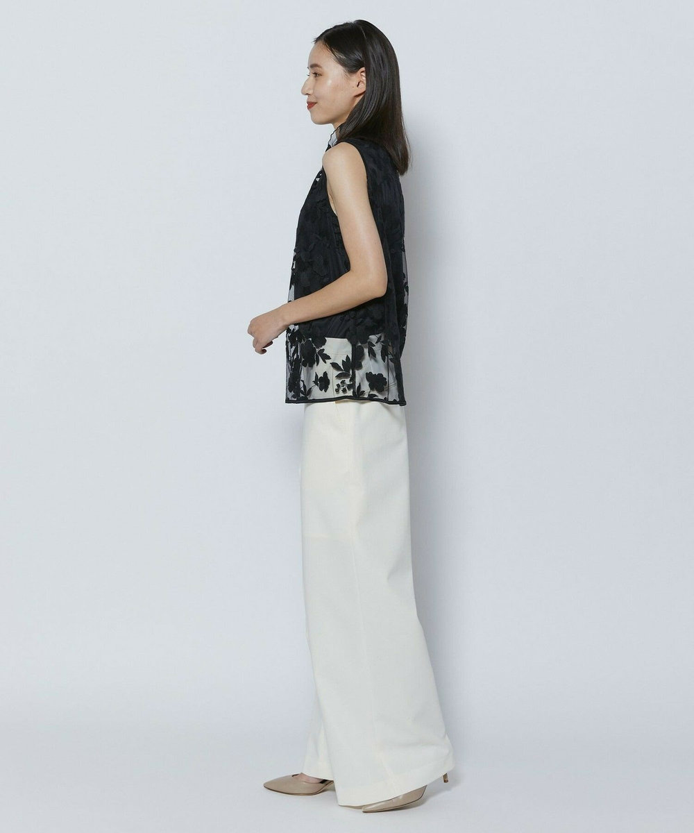 L'EQUIPE COUTURIER フラワーエンブロイダリーチュールノースリーブブラウス ブラック