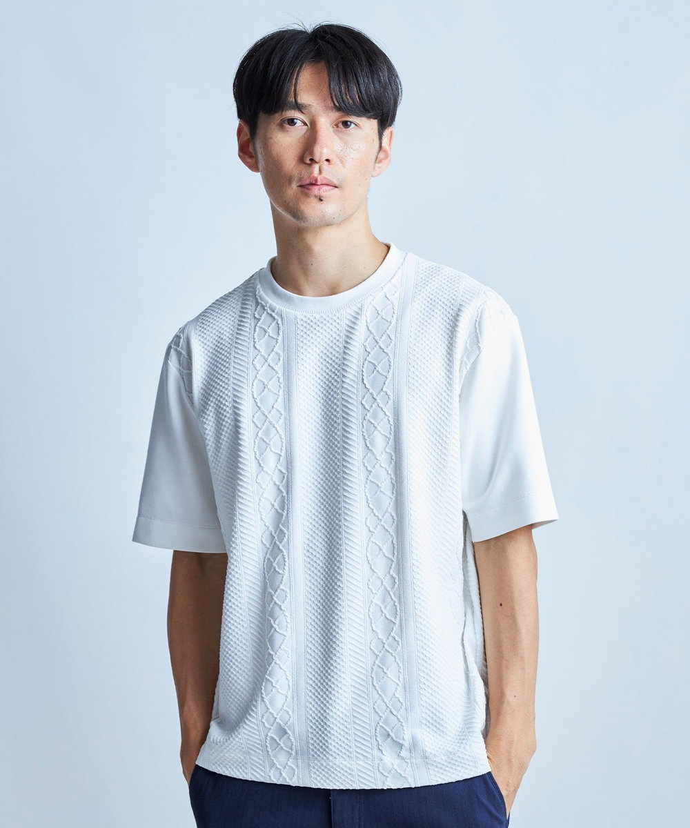 UNION STATION フクレジャガードコンビネーションTシャツ＜ストレッチ・ハンドウォッシャブル＞ ホワイト