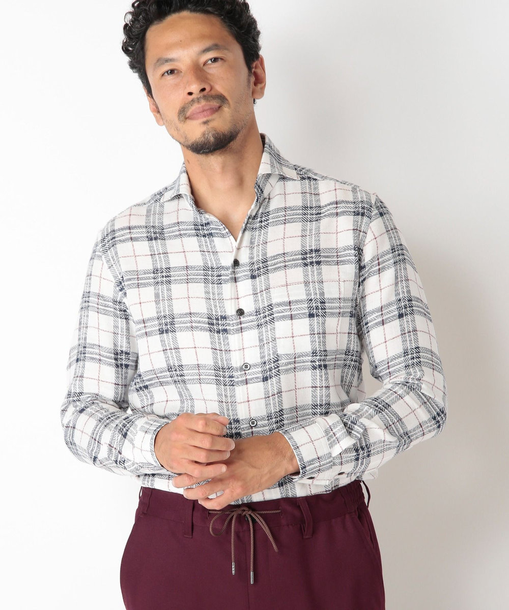 MEN'S BIGI カスレチェックジャガードカッタウェイスキッパーシャツ トリコロール