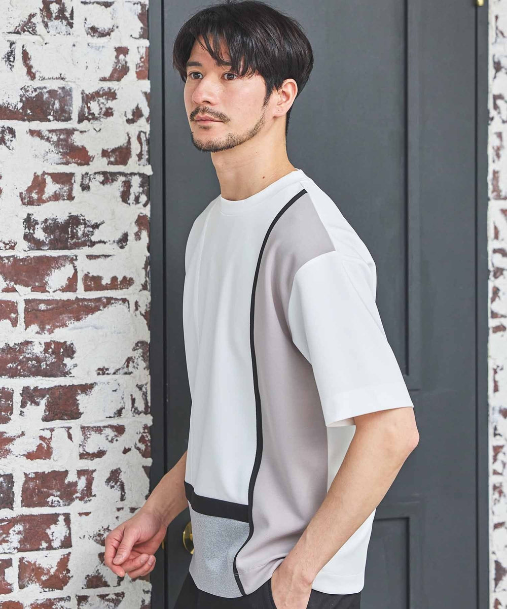 UNION STATION ポンチ×梨地Wフェイス切替Tシャツ ホワイト系その他