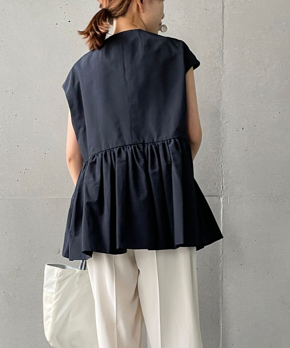 1er Arrondissement コットンナイロンタフタペプラムジレ ネイビー