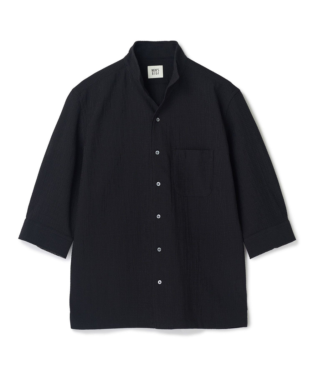 MEN'S BIGI ストレッチサッカー七分袖シャツ＜ストレッチ/通気性＞ ブラック