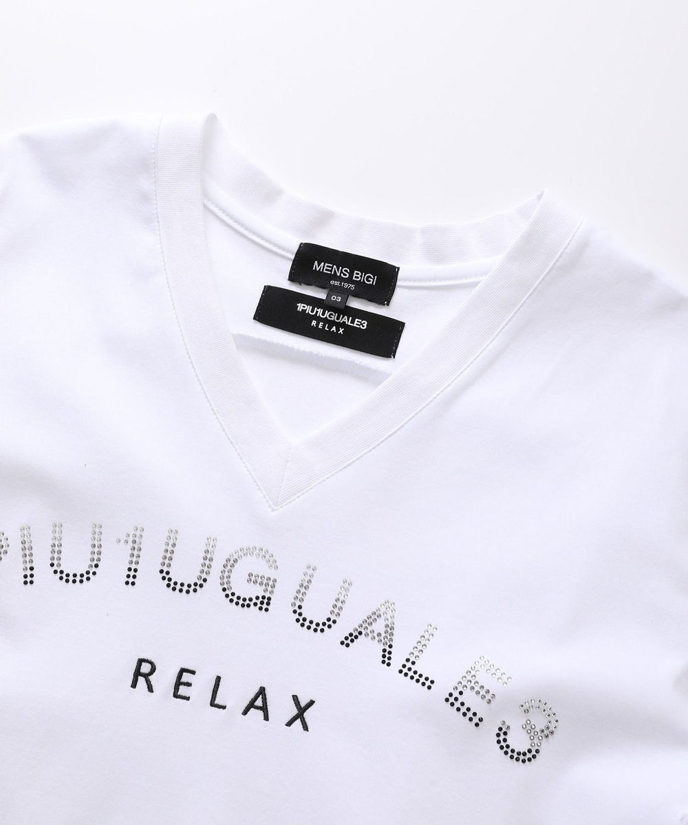 MEN'S BIGI 【1PIU1UGUALE3 RELAX】別注　ロゴラインストーンTシャツ ホワイト