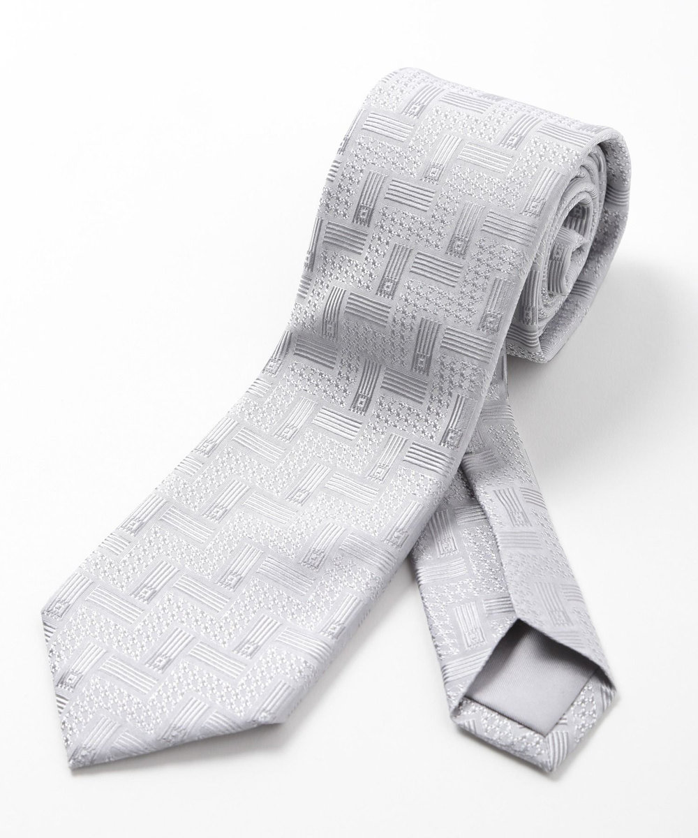 MEN'S BIGI 【TIE YOUR TIE(タイユアタイ)】ジオメトリック柄ネクタイ シルバー