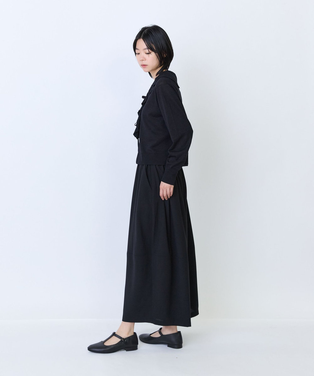 LOISIR 和紙コットン天竺フリルディテールカーディガン ブラック