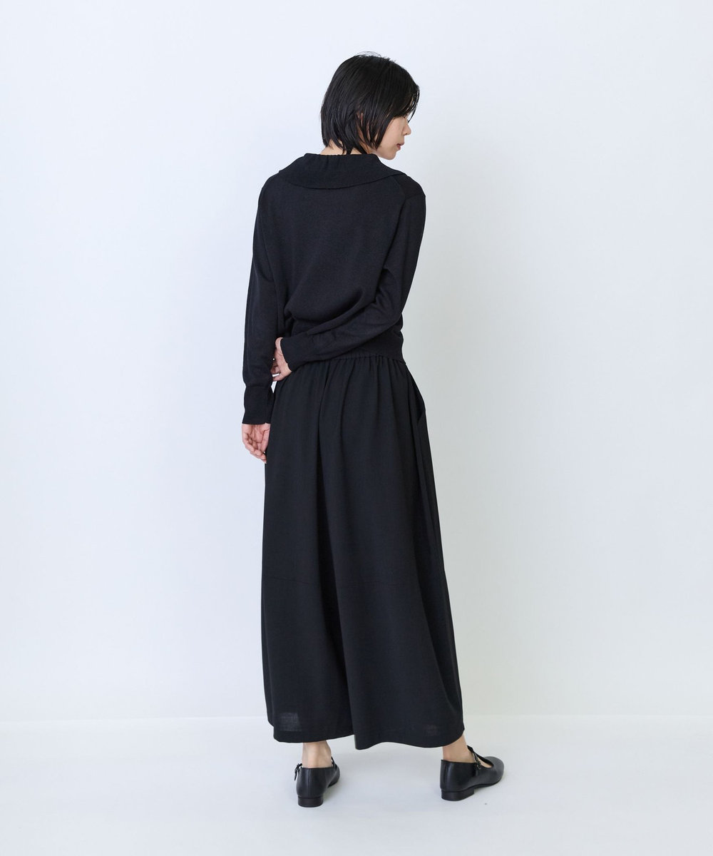 LOISIR 和紙コットン天竺フリルディテールカーディガン ブラック