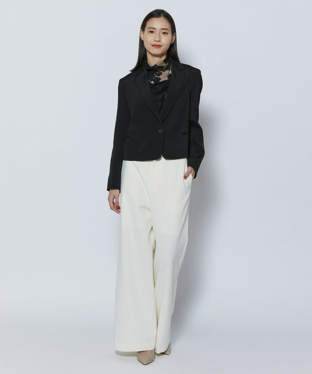 L'EQUIPE COUTURIER フラワーエンブロイダリーチュールノースリーブブラウス ブラック