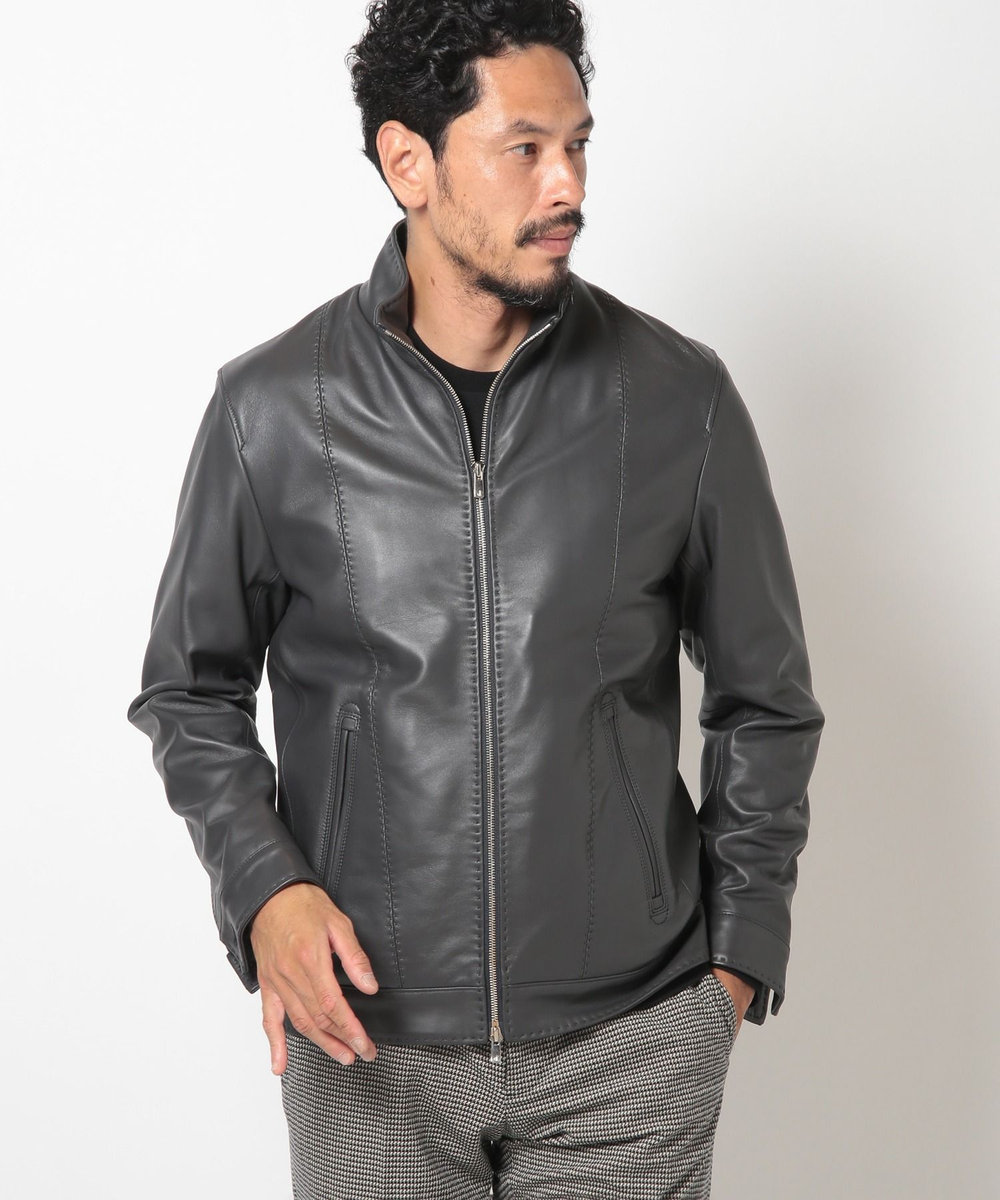 MEN'S BIGI クロームタンニングレザージャケット ダークグレー