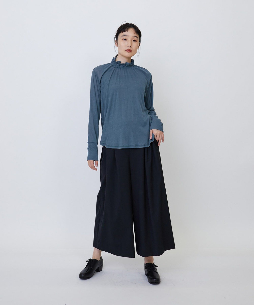 LOISIR ガーゼフライスフリルネックプルオーバー ブルー