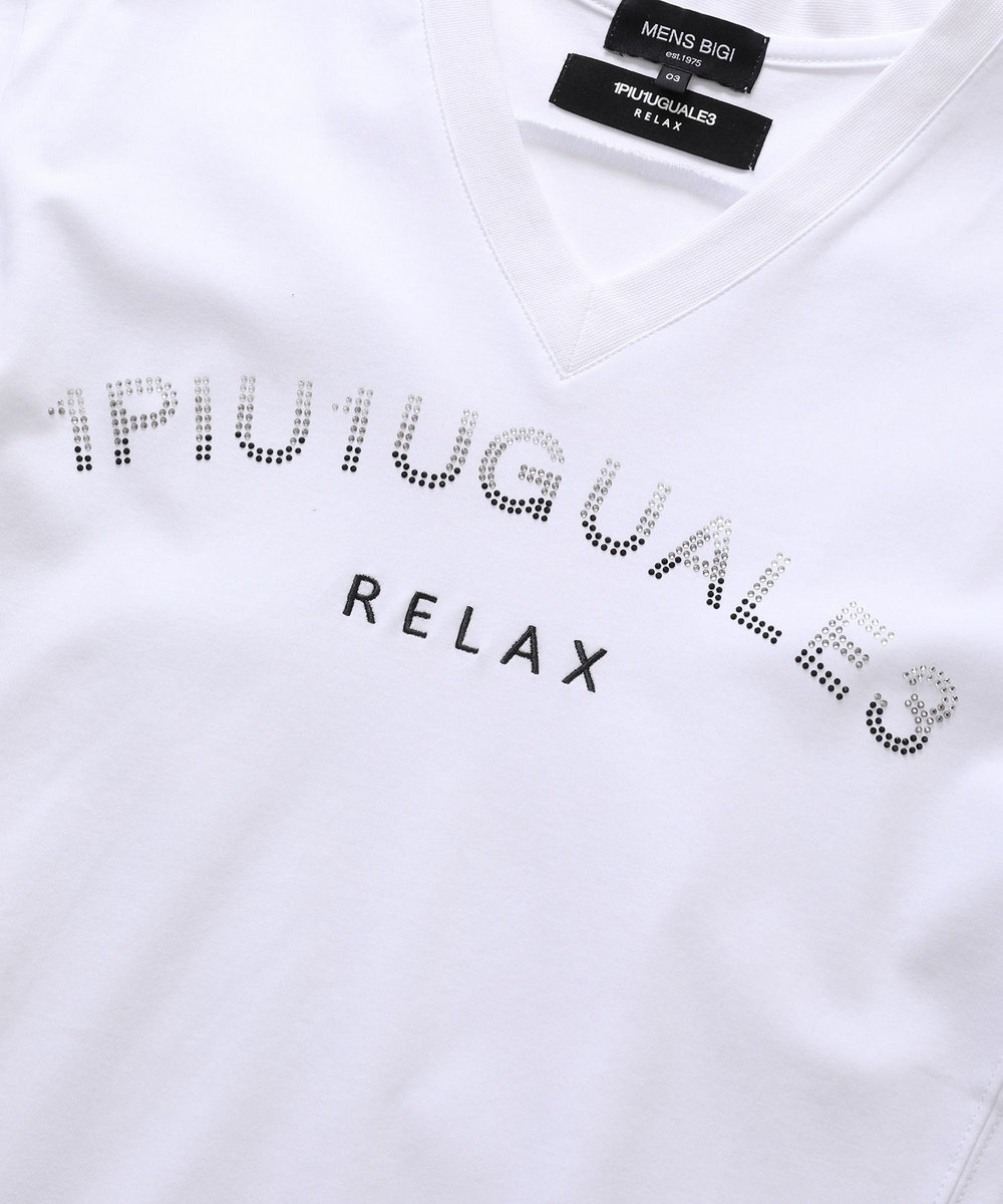 MEN'S BIGI 【1PIU1UGUALE3 RELAX】別注　ロゴラインストーンTシャツ ホワイト