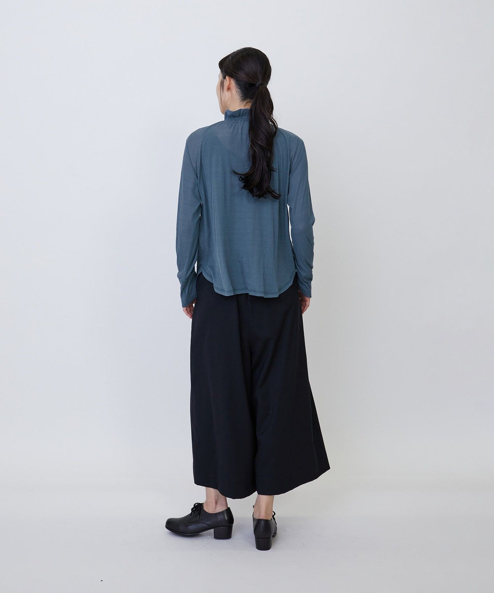 LOISIR ガーゼフライスフリルネックプルオーバー ブルー