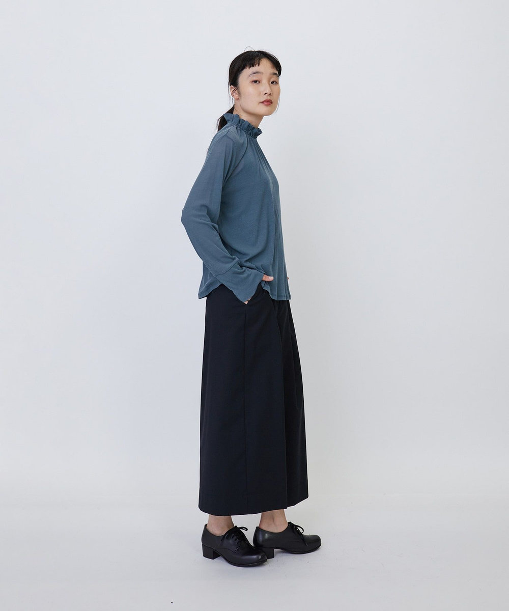 LOISIR ガーゼフライスフリルネックプルオーバー ブルー