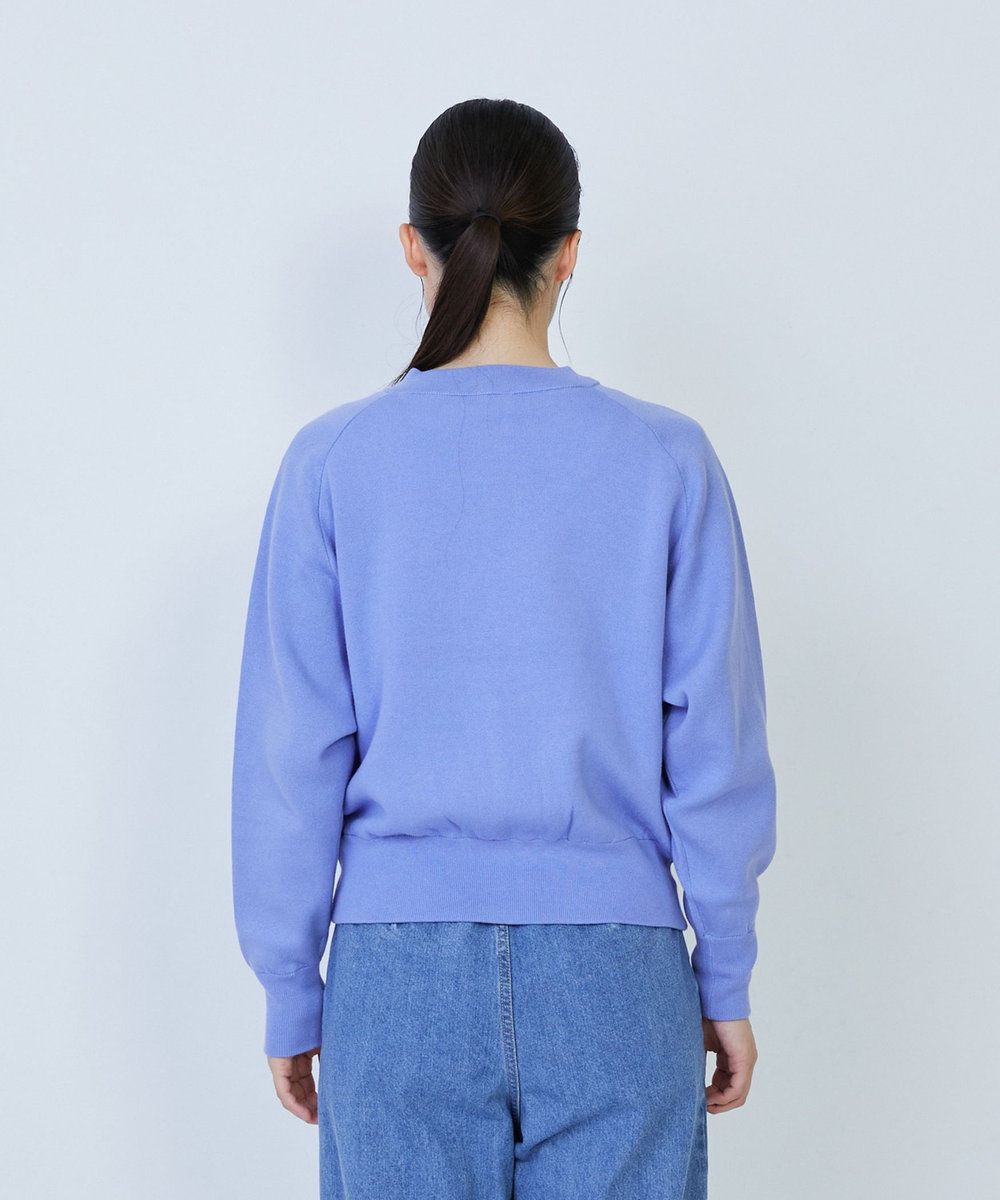 LOISIR コットン接結編みニットブルゾン ブルー