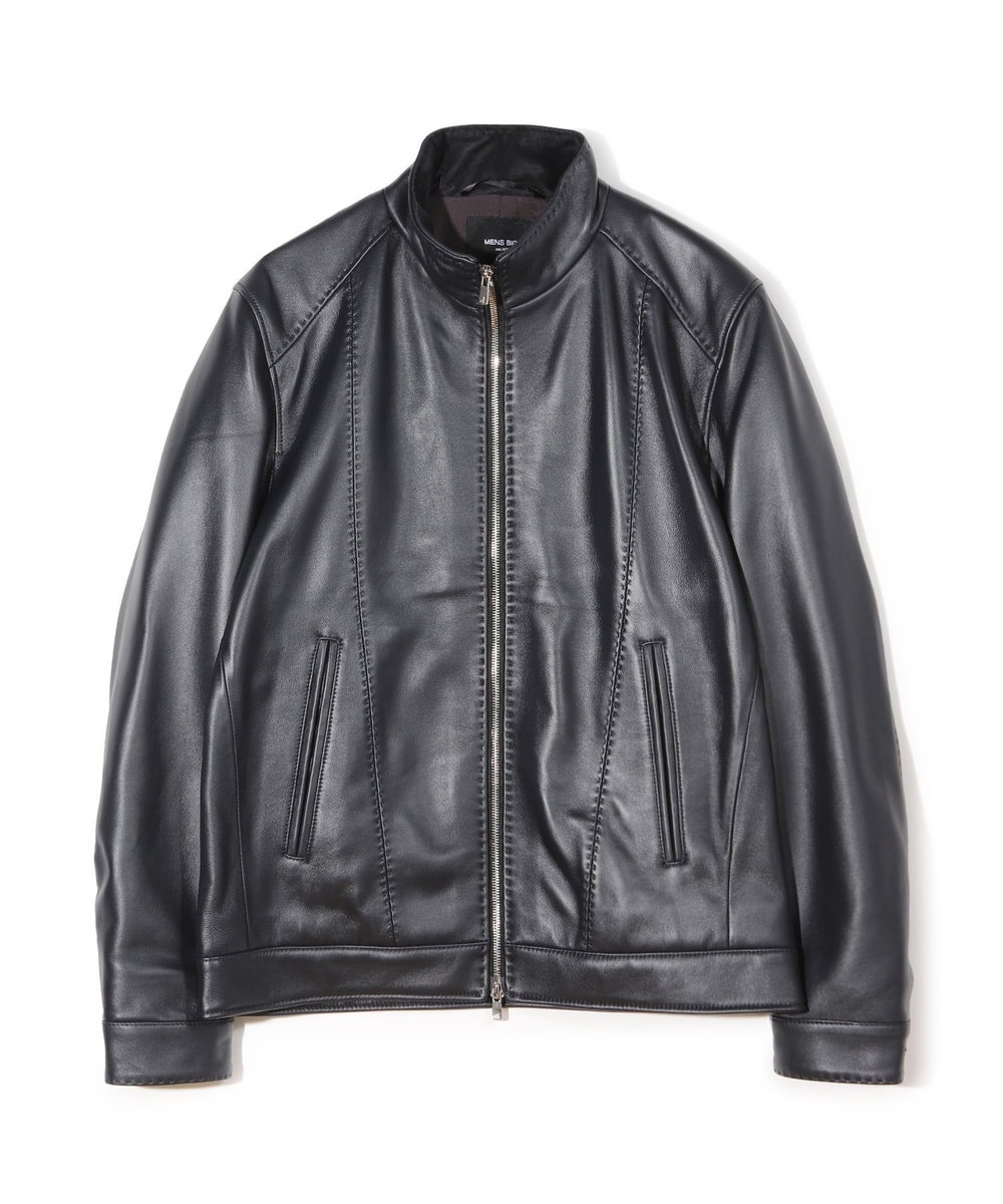 MEN'S BIGI スタンドカラーシングルライダース シープレザージャケット ネイビー