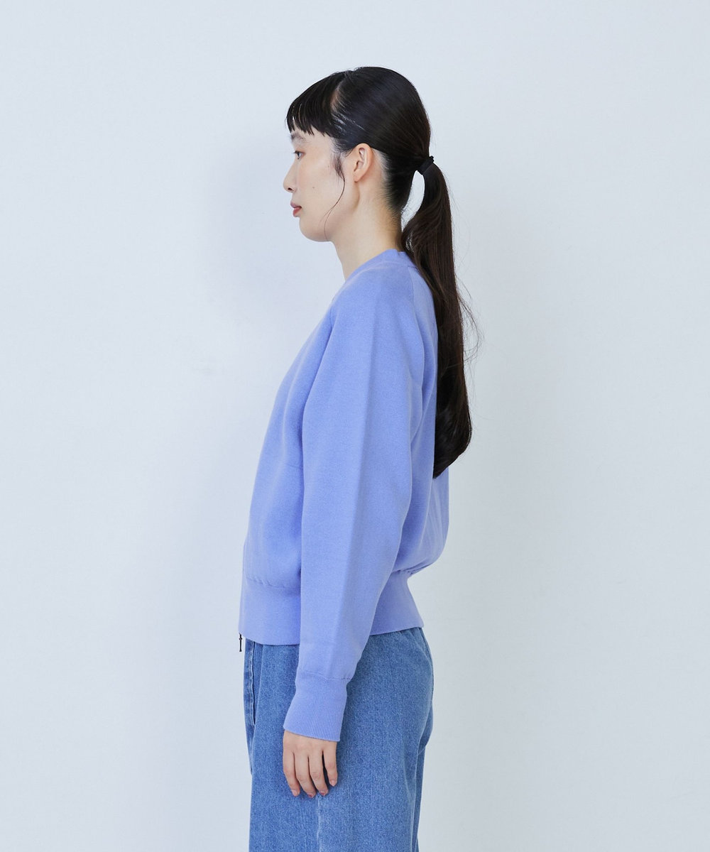 LOISIR コットン接結編みニットブルゾン ブルー