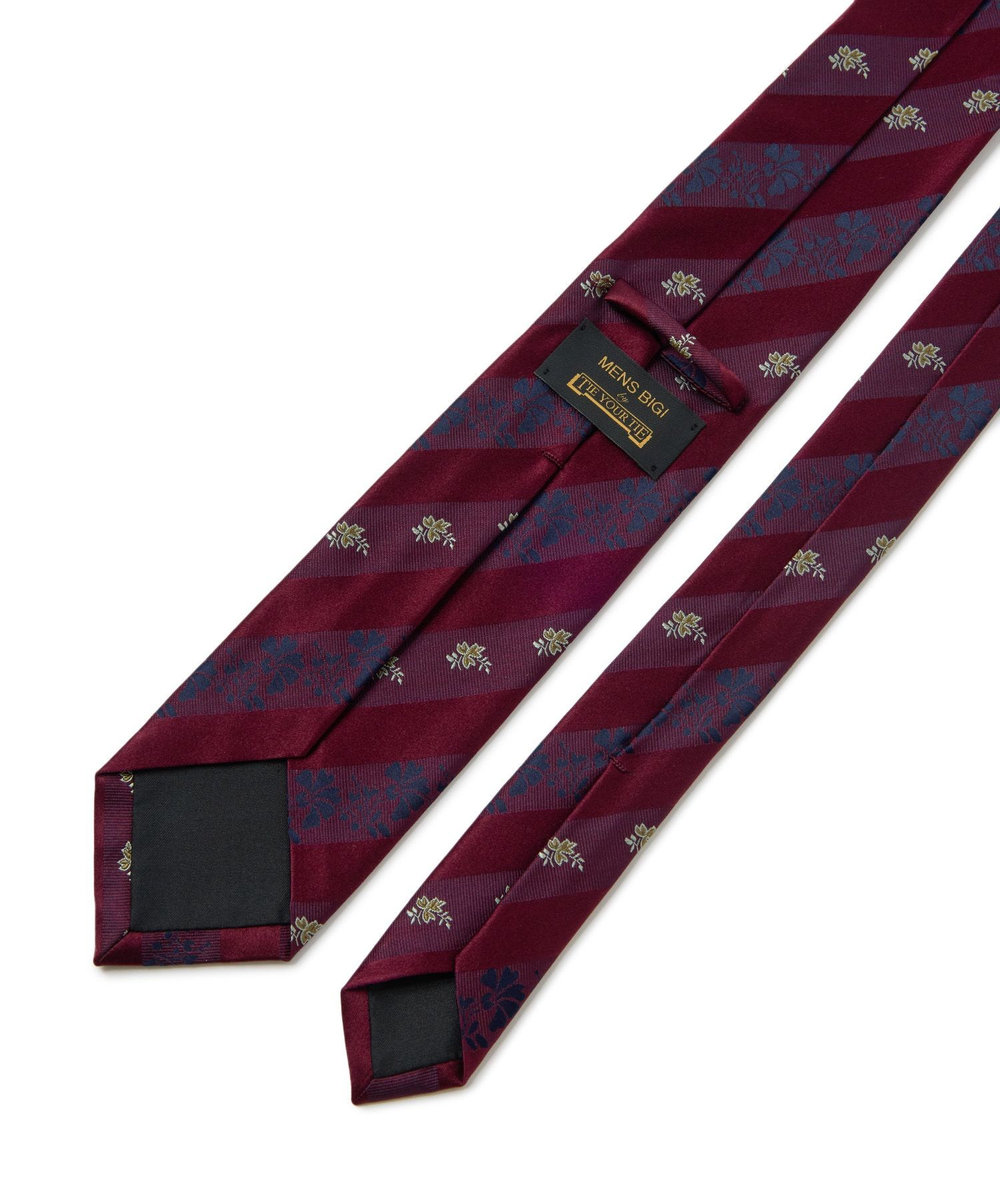 MEN'S BIGI 【TIE YOUR TIE /タイユアタイ】フローラルシャドーストライプ柄ネクタイ ボルドー