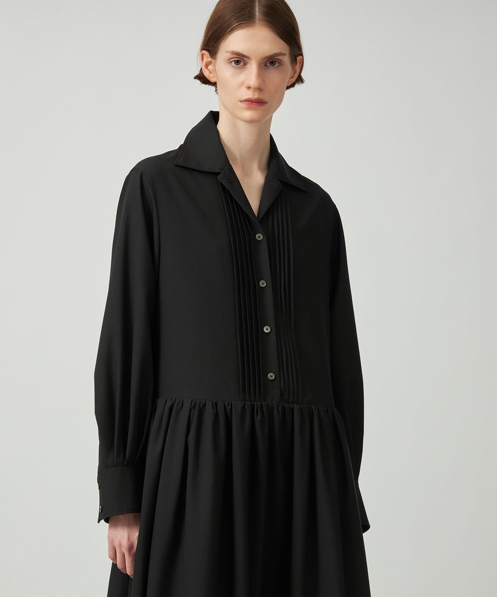 DÉPAREILLÉ WOOL PINTUCK SHIRT DRESS / ウールピンタックシャツドレス ブラック