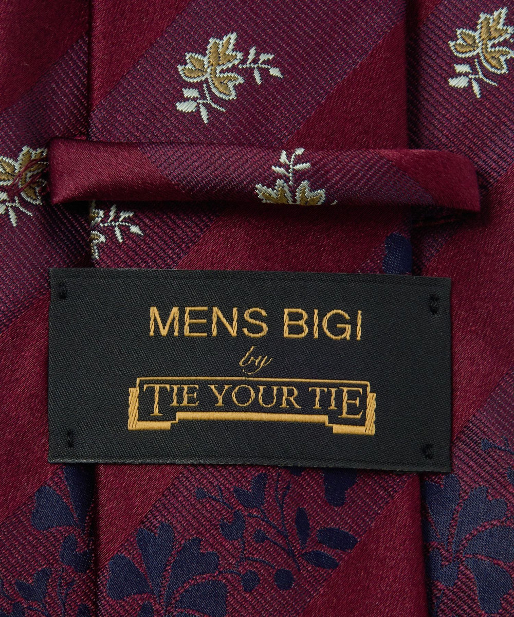MEN'S BIGI 【TIE YOUR TIE /タイユアタイ】フローラルシャドーストライプ柄ネクタイ ボルドー