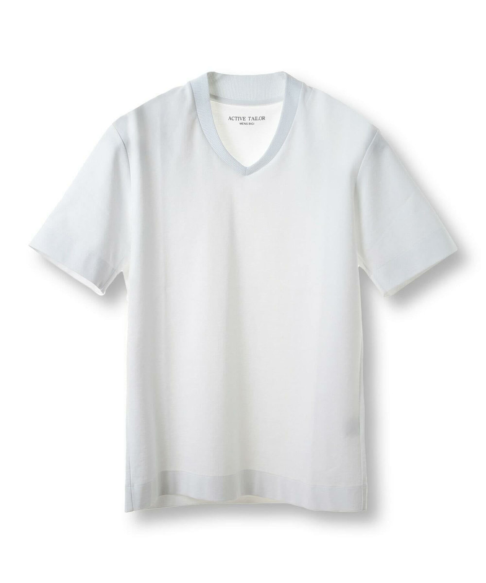 MEN'S BIGI 【ACTIVE TAILOR/アクティブテイラー】シルケットスムースVネックTシャツ＜接触冷感 / UVカット＞ ホワイト