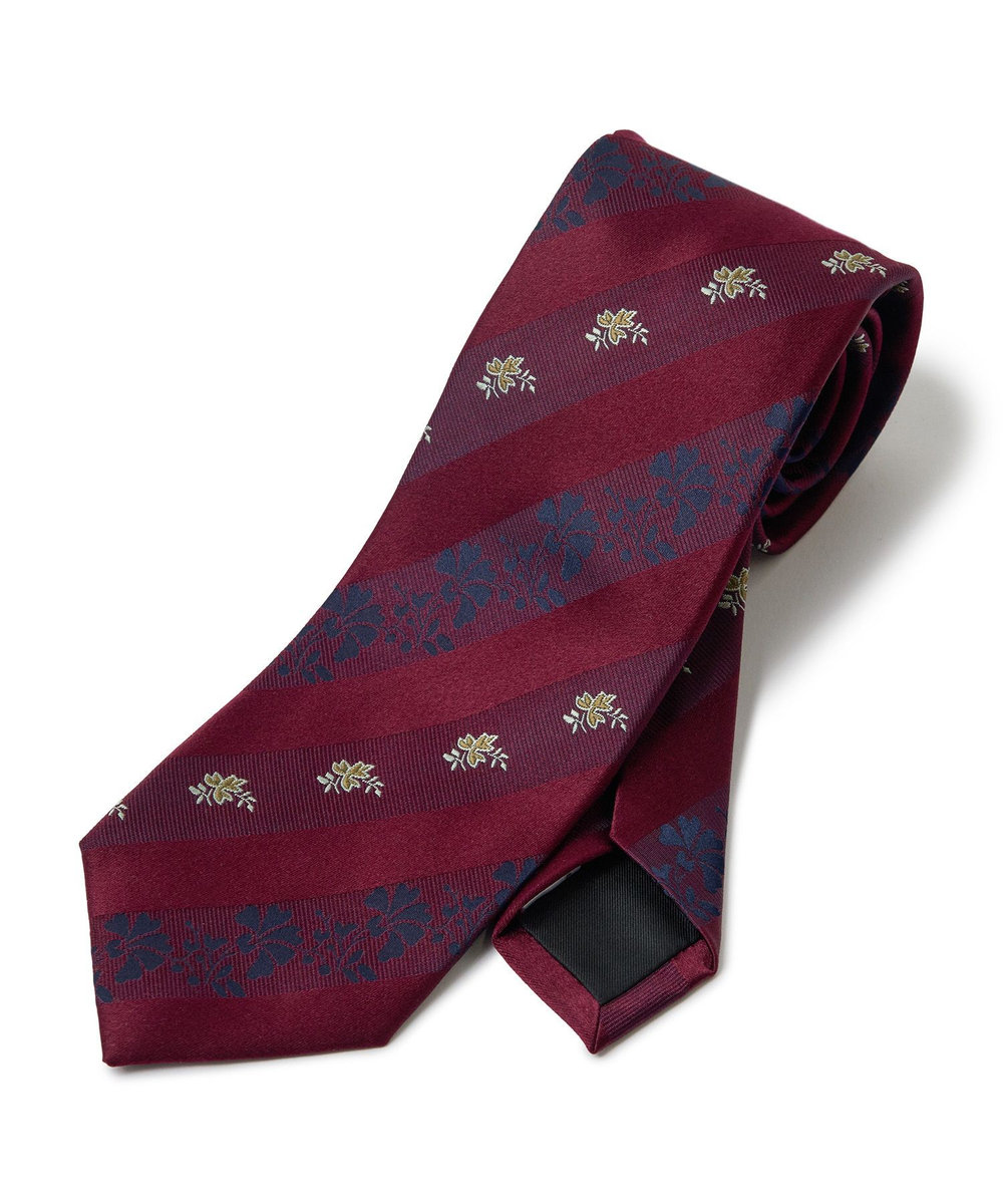 MEN'S BIGI 【TIE YOUR TIE /タイユアタイ】フローラルシャドーストライプ柄ネクタイ ボルドー